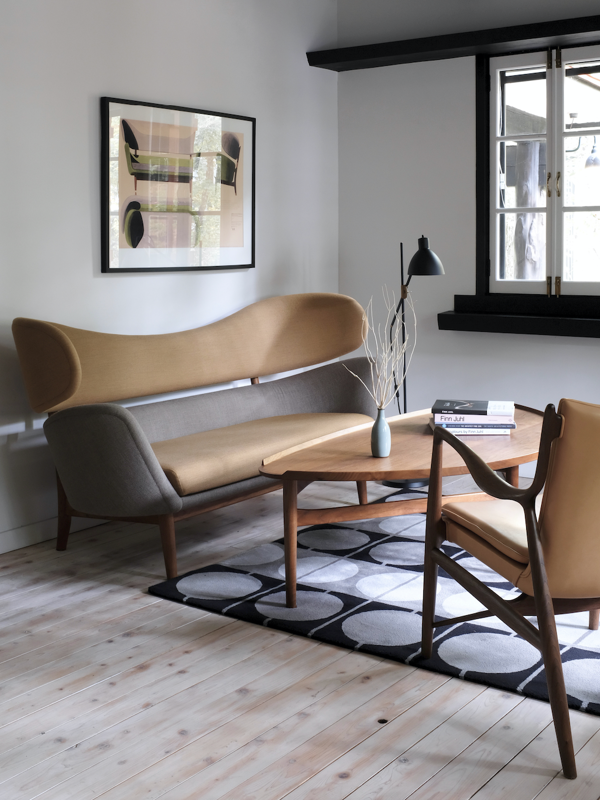 The Baker Sofa with walnut frame and 'Fiord' upholstery in the colour '451' on the seat and upper back and '271' on the lower back.